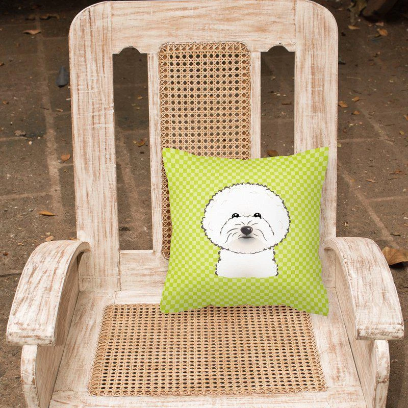 商品Caroline's Treasures|14 in x 14 in Outdoor Throw PillowCheckerboard Lime Green Bichon Frise Fabric Decorative Pillow 15 X 15 IN,价格¥269,第2张图片详细描述