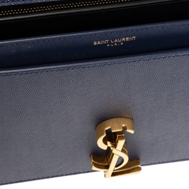 商品[国内直发] Yves Saint Laurent|圣罗兰 YSL CASSANDRA 金标Logo粒面压花链条 小牛皮 斜挎单肩包 中号 女款 海军蓝,价格¥10612,第5张图片详细描述