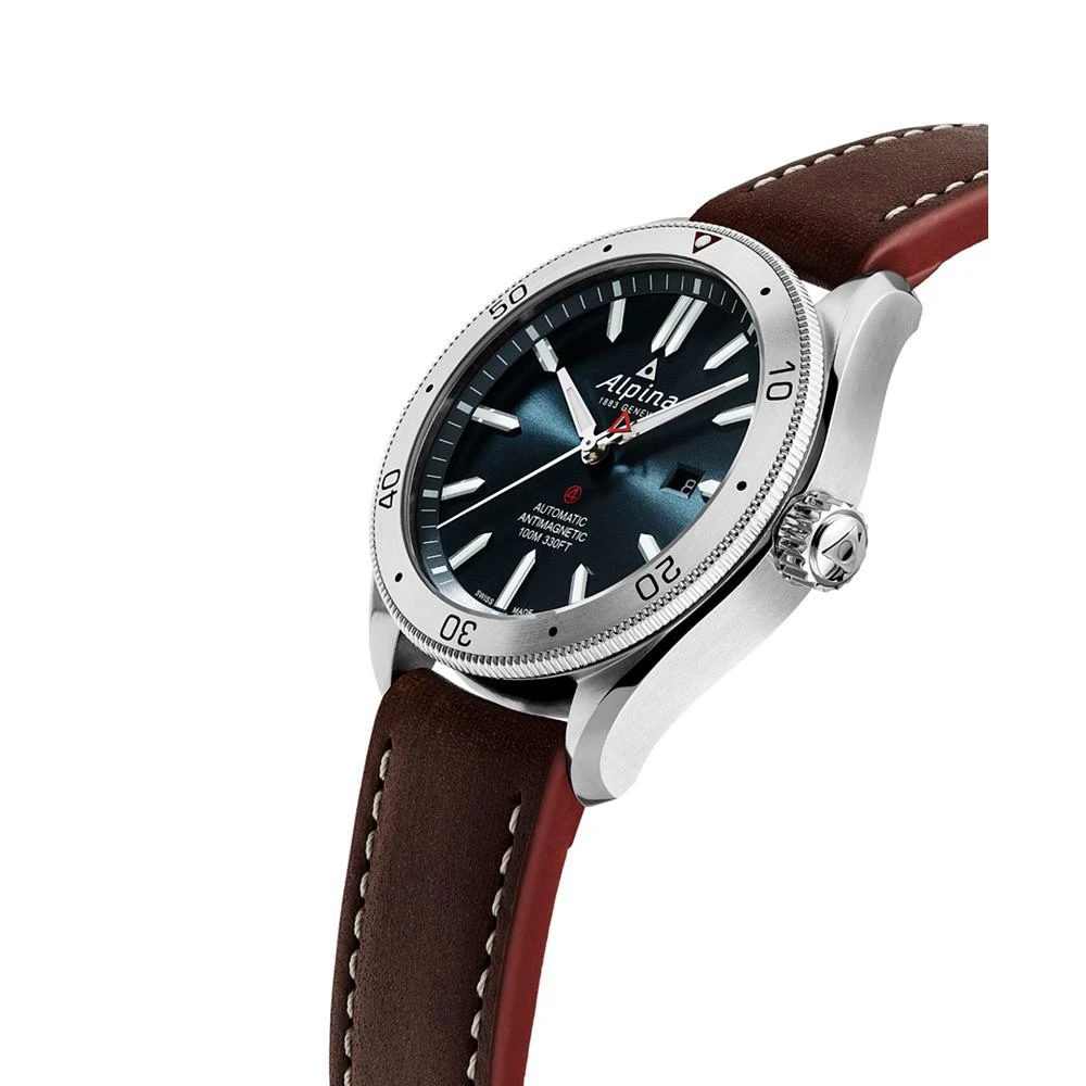 商品Alpina|Men's Swiss Automatic Alpiner 4 Brown Leather Strap Watch 44mm,价格¥11258,第3张图片详细描述