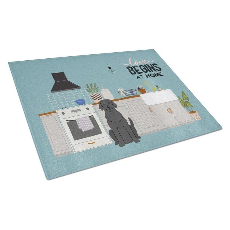 商品Caroline's Treasures|CK7761LCB Black Labrador Kitchen Scene Glass Cutting Board L,价格¥258,第1张图片