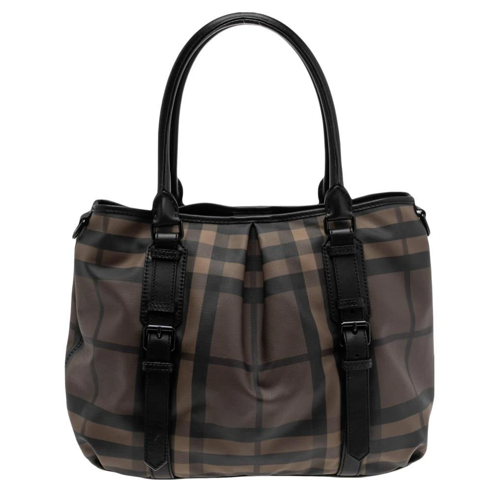 商品[二手商品] Burberry|Burberry Black Smoke Check PVC and Leather Northfield Tote,价格¥2180,第4张图片详细描述