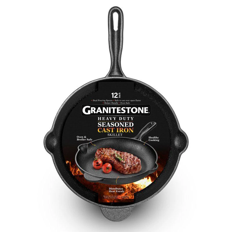 商品GraniteStone|12" Heavy-Duty Cast Iron Skillet,价格¥300,第1张图片