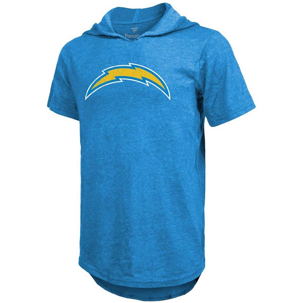 Men's Fanatics Justin Herbert Powder Blue Los Angeles Chargers Player Name and Number Tri-Blend Hoodie T-shirt商品第3张图片规格展示