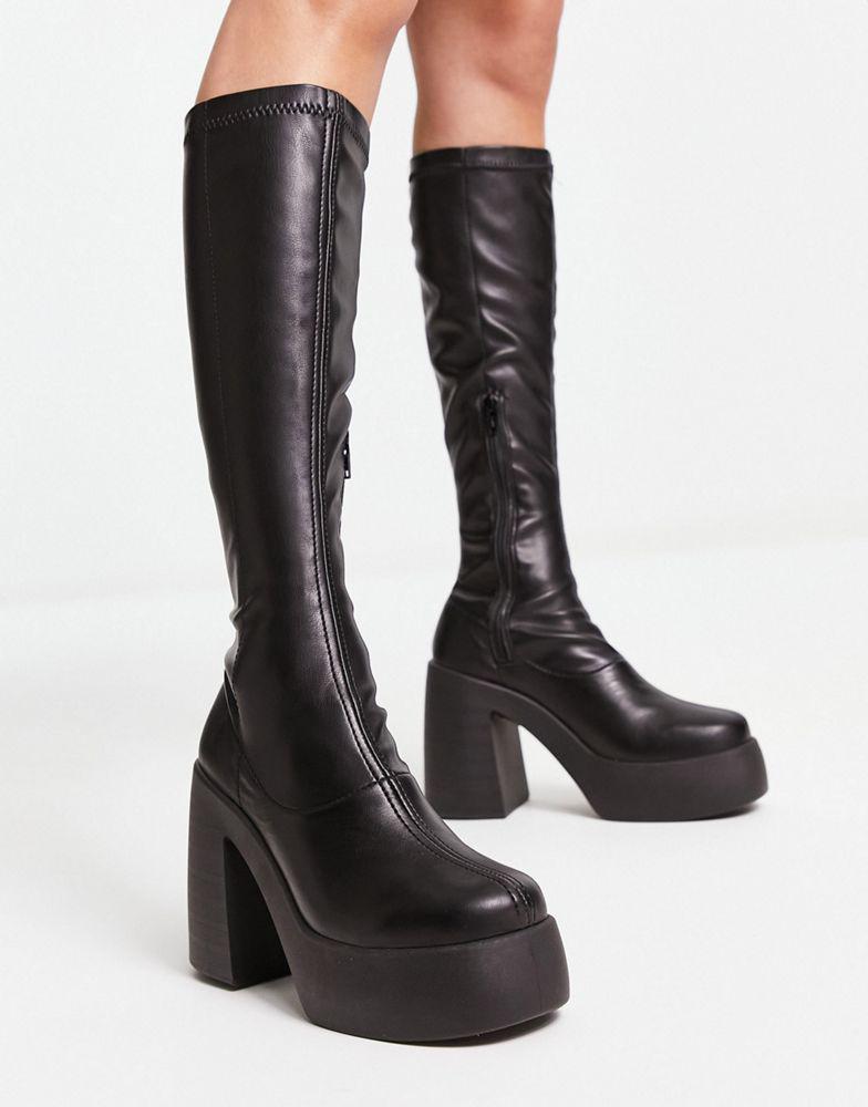 ASOS DESIGN Cleo high heeled knee boots in black商品第4张图片规格展示