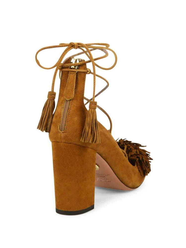 商品Aquazzura|Wild 流苏绑带麂皮高跟鞋,价格¥2383,第2张图片详细描述