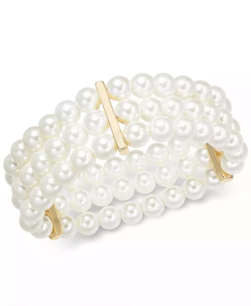 商品Charter Club|Gold-Tone Imitation Pearl Triple-Row Stretch Bracelet, Created for Macy's,价格¥186,第1张图片