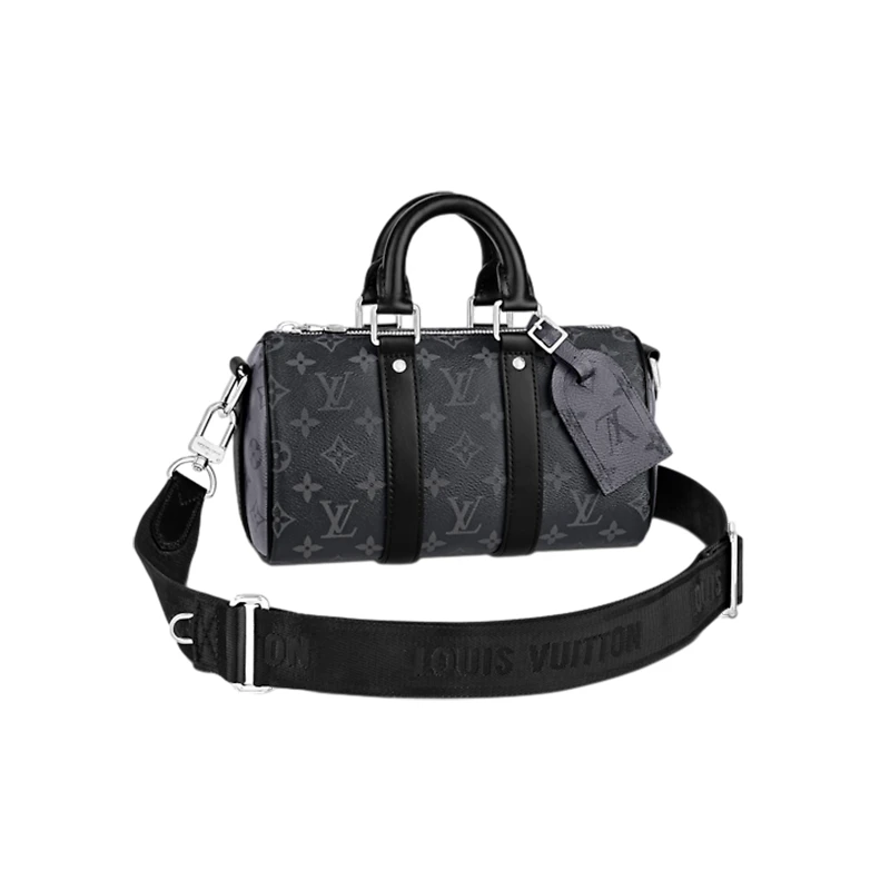 商品Louis Vuitton|【预售十天】路易威登 23新款 Keepall 25男士黑色交织字母帆布配皮带可拆卸可调节肩带斜挎包/手提包 M46271,价格¥17282,第1张图片