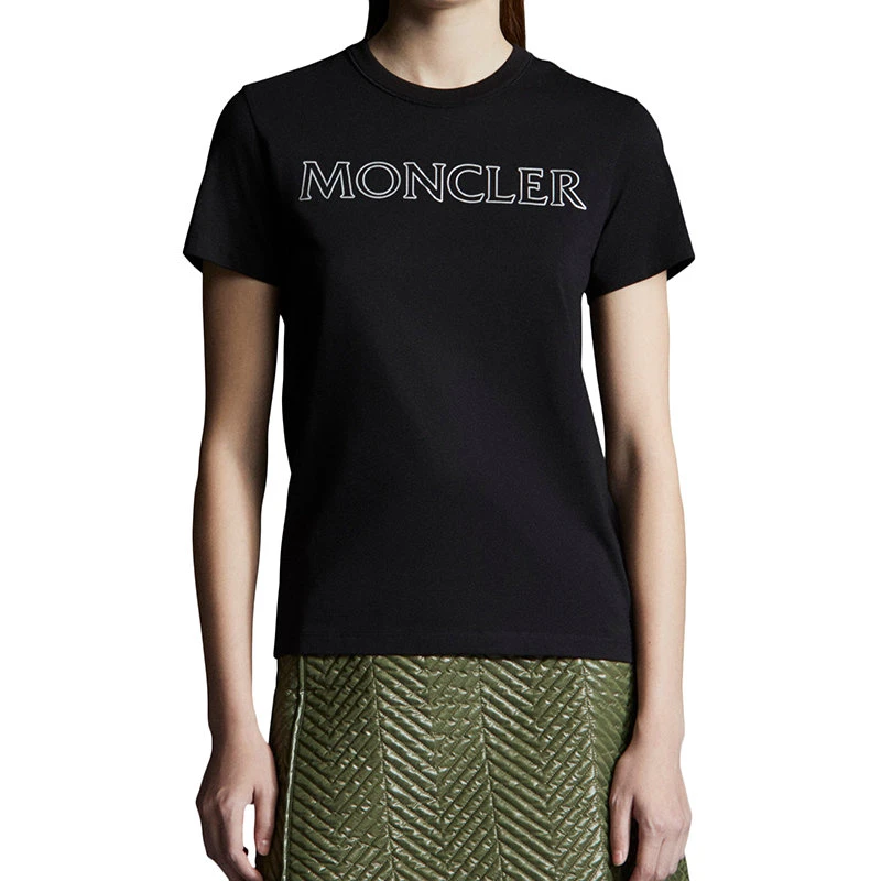 商品Moncler|【预售3-7天】Moncler/蒙克莱 22年秋冬新款 女士黑色纯棉印花层压徽标短袖T恤H10938C00013829FB999,价格¥1764,第6张图片详细描述