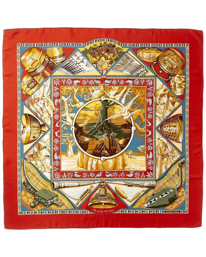 商品[二手商品] Hermes|Hermes "Au Son du Tam Tam," by Laurence Toutsy Bourthoumieux Silk Scarf,价格¥2284,第1张图片