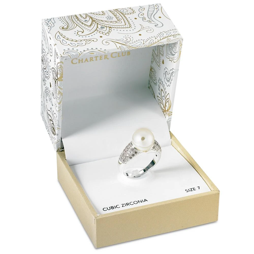 商品Charter Club|Fine Silver Plate Pavé & Imitation Pearl Ring, Created for Macy's,价格¥89,第2张图片详细描述