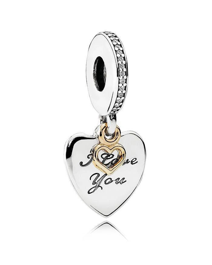 商品PANDORA|Sterling Silver, 14K Gold & Cubic Zirconia Love You Forever Charm,价格¥313,第1张图片