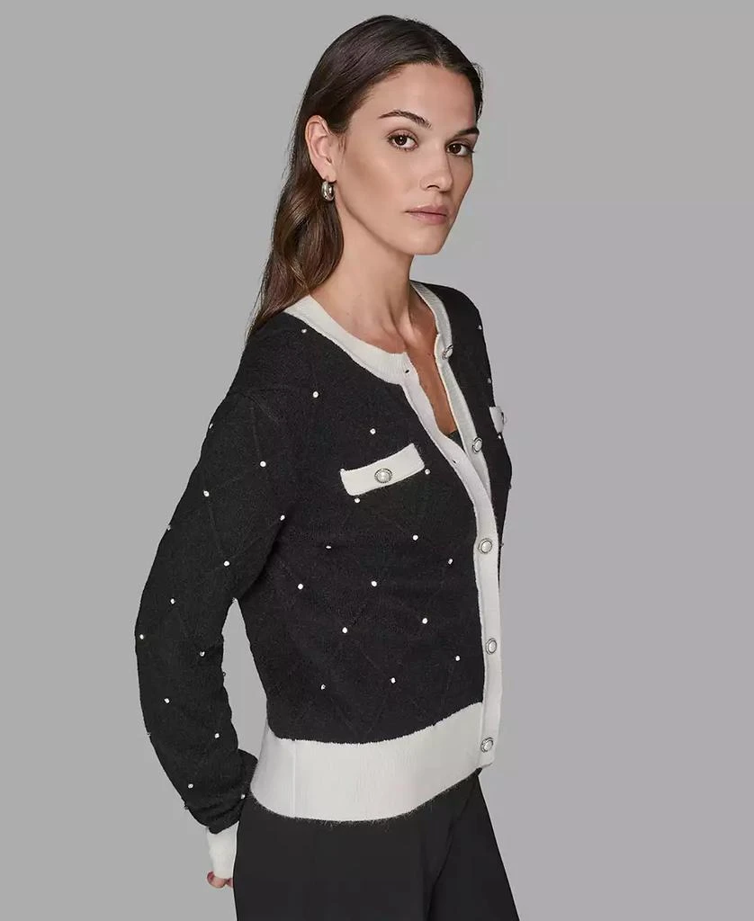 商品Karl Lagerfeld Paris|Petite Crew Neck Front-Button Cardigan Sweater,价格¥1024,第3张图片详细描述