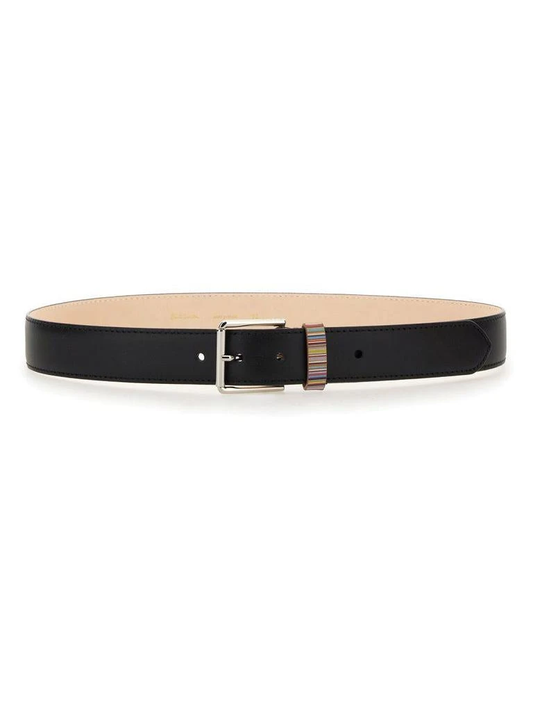 商品Paul Smith|Paul Smith Black Leather Signature Stripe Belt in Black,价格¥749,第1张图片