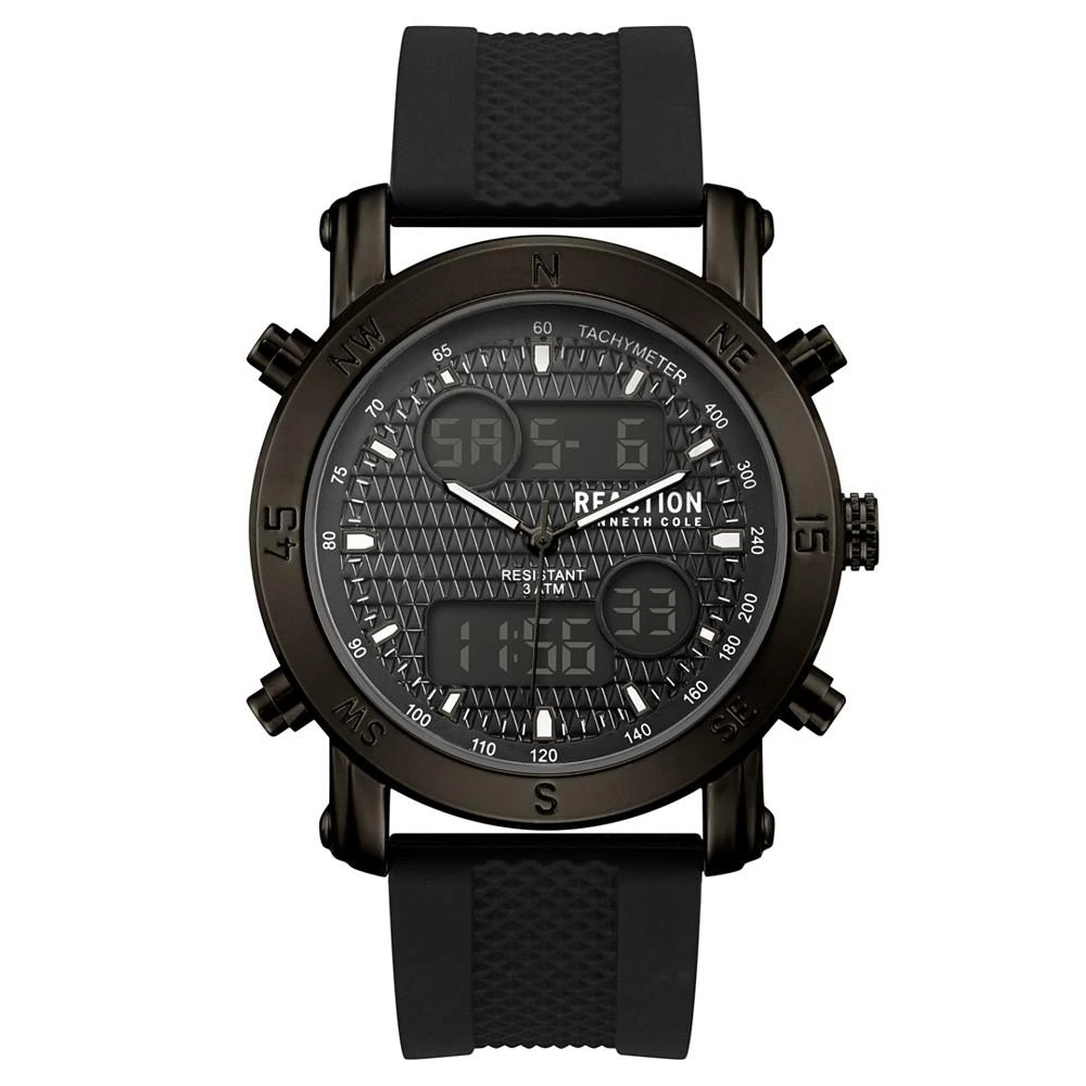 商品Kenneth Cole|Men's Analog-Digital Sport Black Rubber Strap Watch 45mm,价格¥486,第1张图片