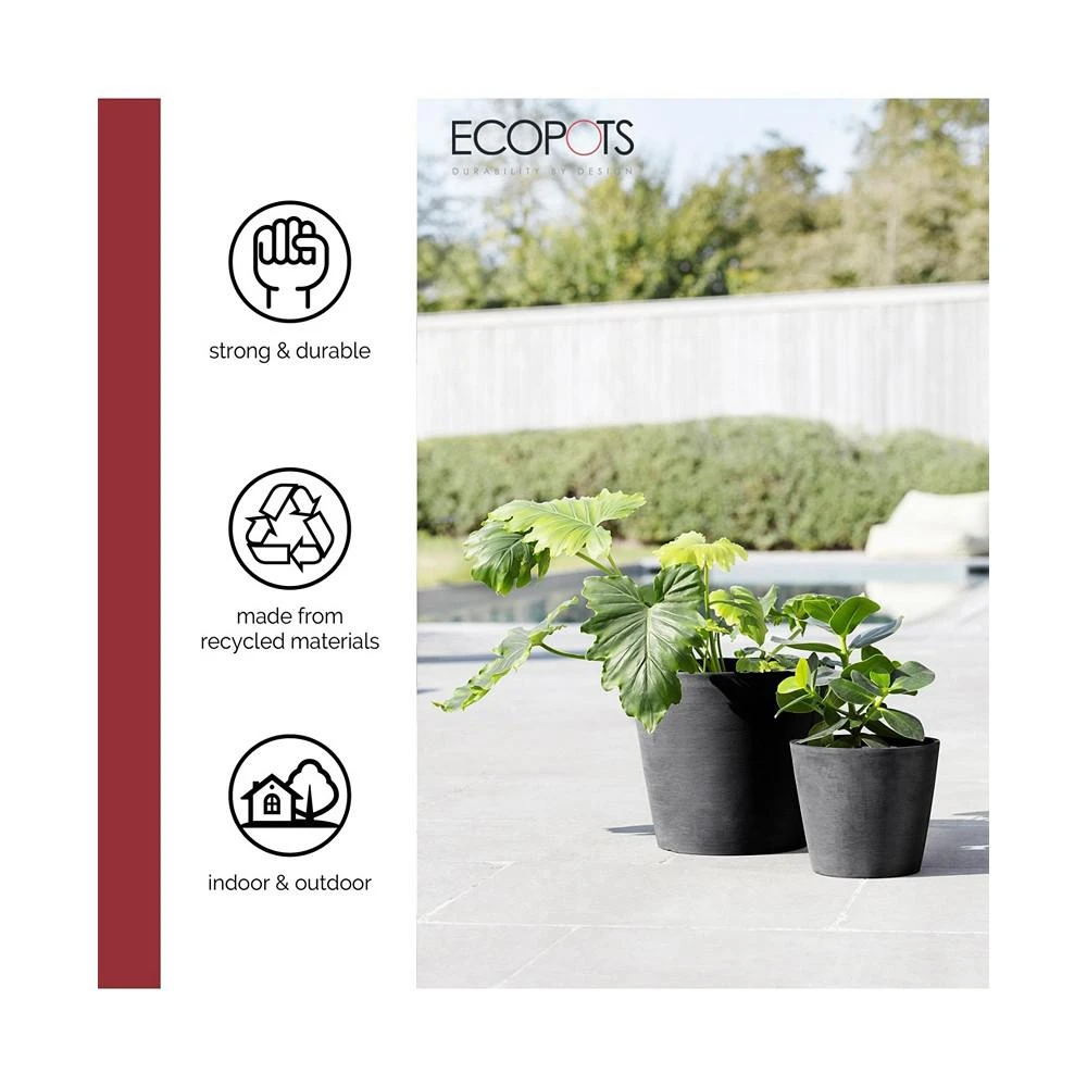 商品ECOPOTS|Amsterdam Round Plastic Flower Pot, Dark Grey, 8",价格¥155,第2张图片详细描述