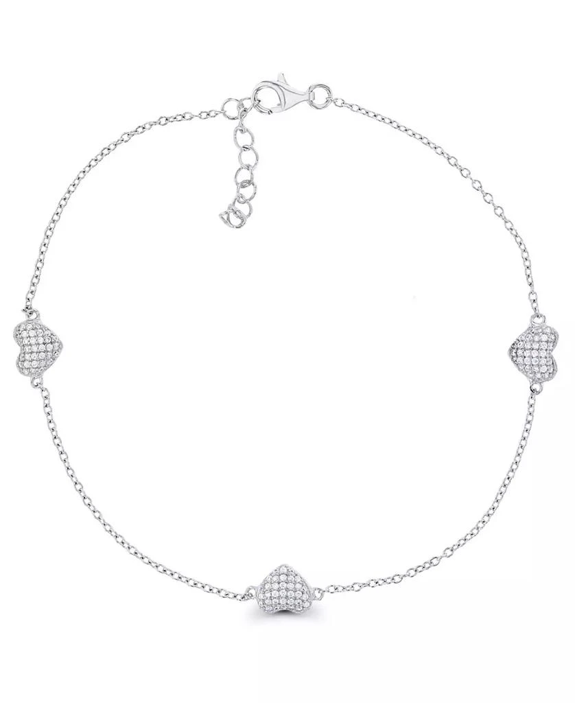 商品Macy's|Cubic Zirconia Micro Pave Triple Hearts Bracelet in Sterling Silver,价格¥212,第1张图片