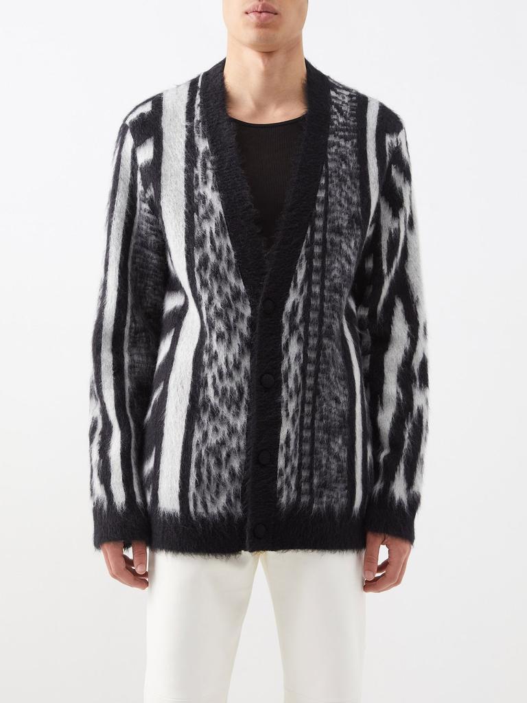 商品Yves Saint Laurent|Striped animal-jacquard mohair-blend cardigan,价格¥9354,第1张图片