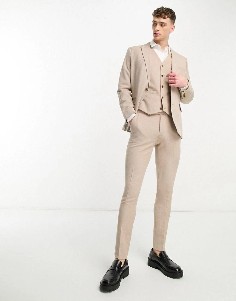 商品ASOS|ASOS DESIGN wedding skinny suit trousers in linen mix in micro texture in brown,价格¥97,第2张图片详细描述