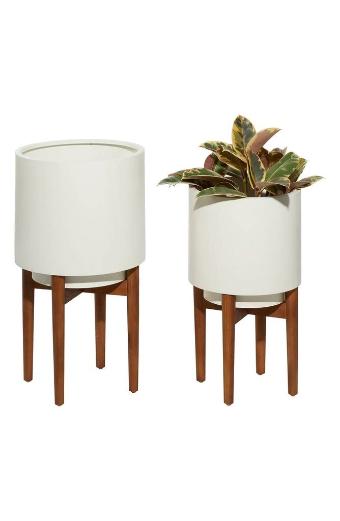 商品COSMO BY COSMOPOLITAN|White Metal Indoor & Outdoor Planter with Removable Wood Stand - Set of 2,价格¥1356,第1张图片