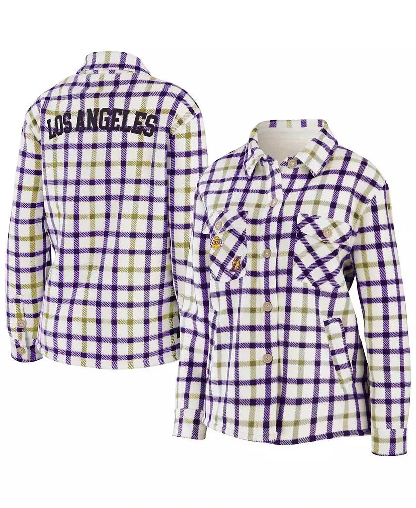 商品WEAR by Erin Andrews|Women's Oatmeal, Purple Los Angeles Lakers Plaid Button-Up Shirt Jacket,价格¥445,第1张图片