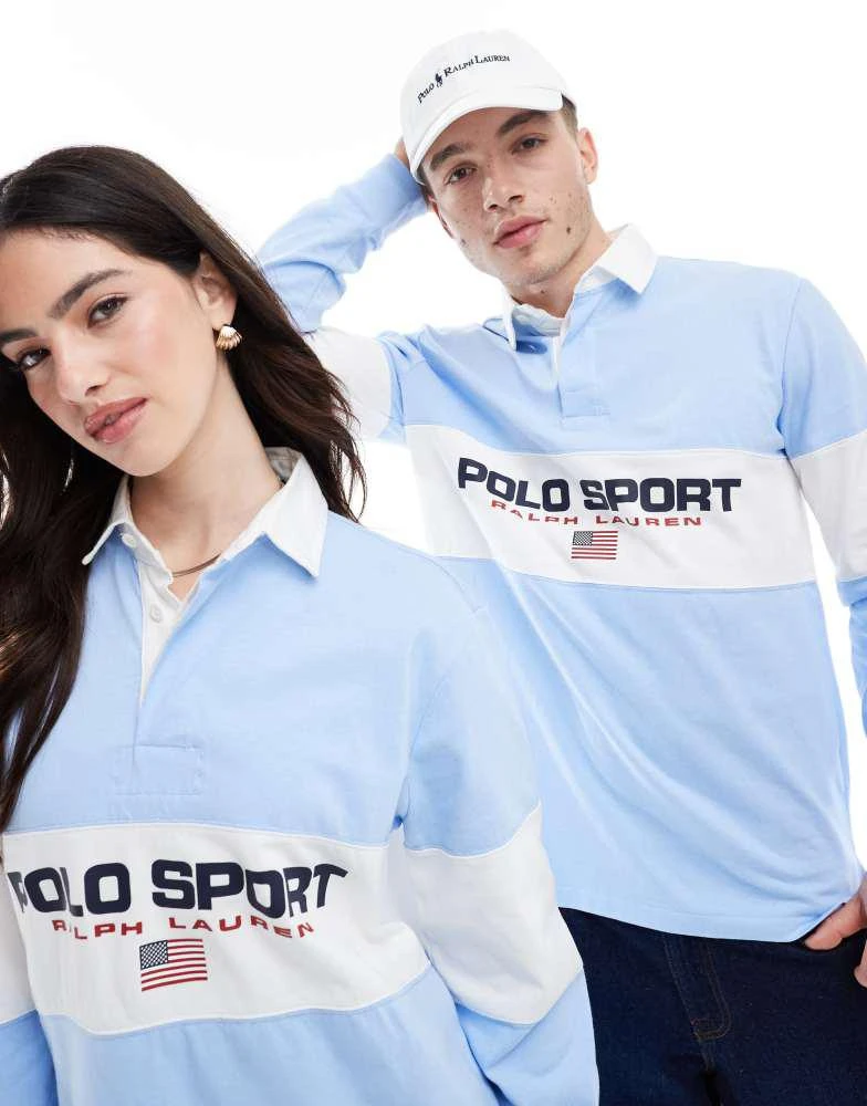 商品Ralph Lauren|Polo Ralph Lauren Sport capsule unisex flag logo chest panel rugby polo classic oversized fit in light blue,价格¥1082,第2张图片详细描述
