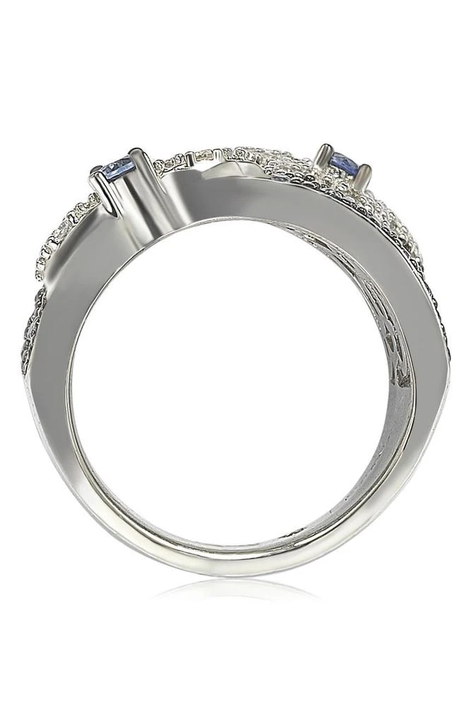 商品Suzy Levian|18K Gold & Sterling Silver Pavé Blue & Created White Sapphire Diamond Accent Floral Band Ring - 0.02 ctw,价格¥2013,第5张图片详细描述