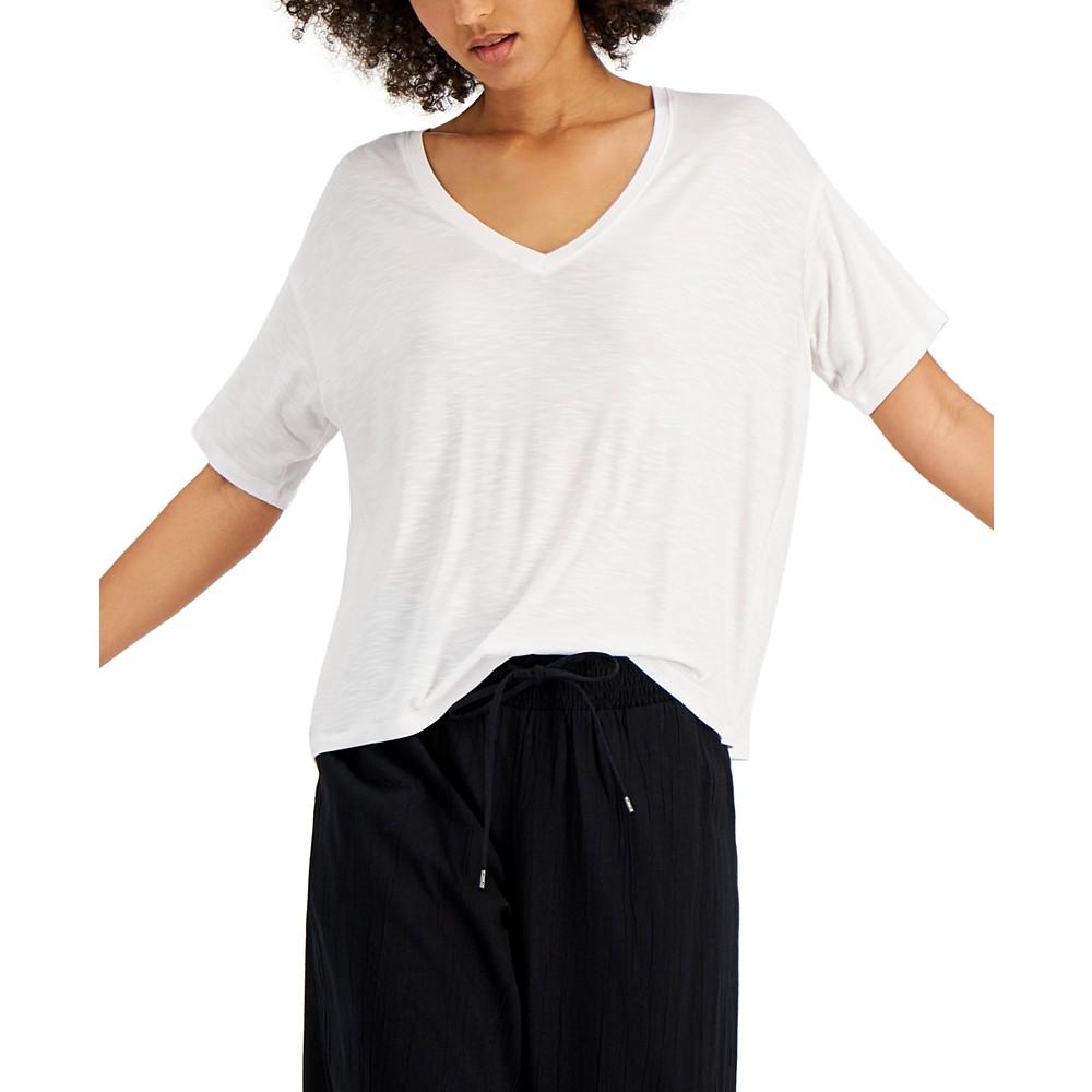 Style &  Co Drapey V-Neck T-Shirt, Created for Macy's商品第1张图片规格展示