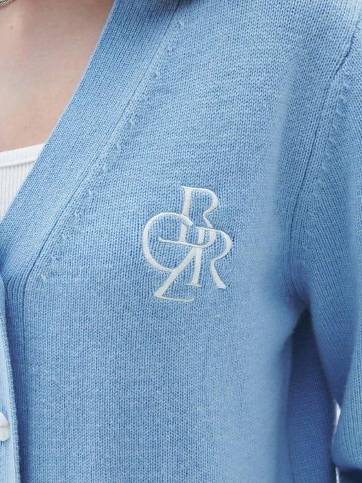 商品CITYBREEZE|Cashmere Logo Embroidery Basic Cardigan (Sky Blue),价格¥673,第4张图片详细描述