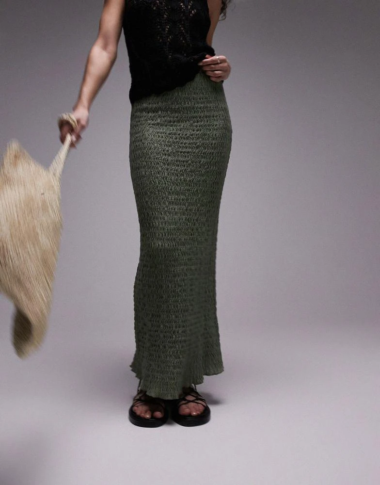 商品Topshop|Topshop textured midi skirt in khaki,价格¥380,第1张图片