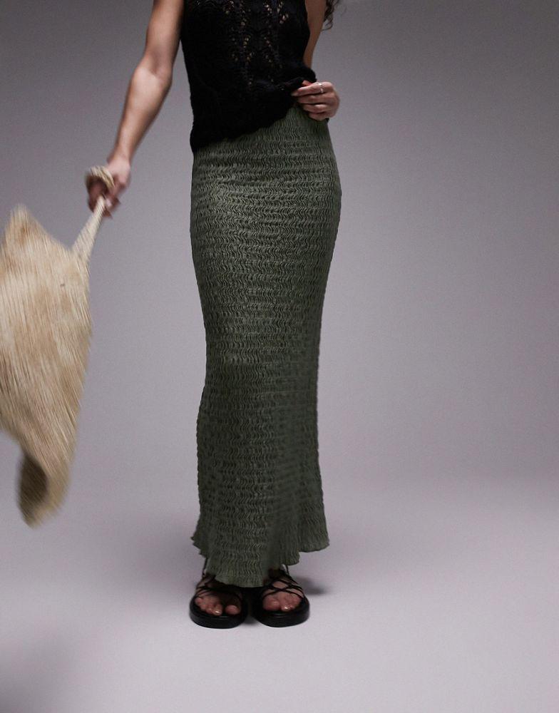 商品Topshop|Topshop textured midi skirt in khaki,价格¥309,第1张图片