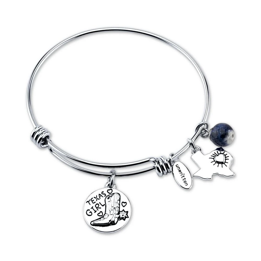 商品Unwritten|"Texas Girl" and Sodalite (8mm) Bangle Bracelet in Stainless Steel Silver Plated Charms,价格¥145,第1张图片