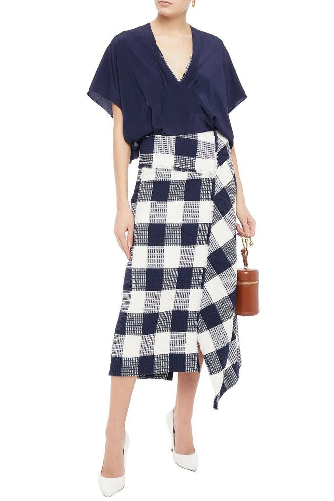 商品ROLAND MOURET|Kenna crepe de chine and checked cotton-blend bouclé-jacquard midi dress,价格¥4843,第2张图片详细描述