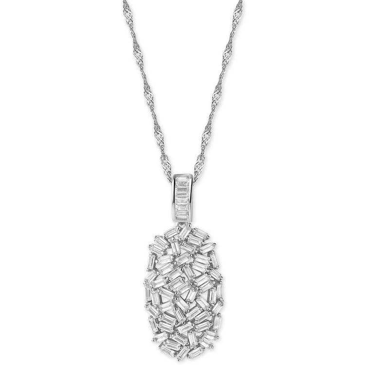 商品Macy's|Cubic Zirconia Baguette Cluster Pendant Necklace in Sterling Silver,价格¥400,第1张图片