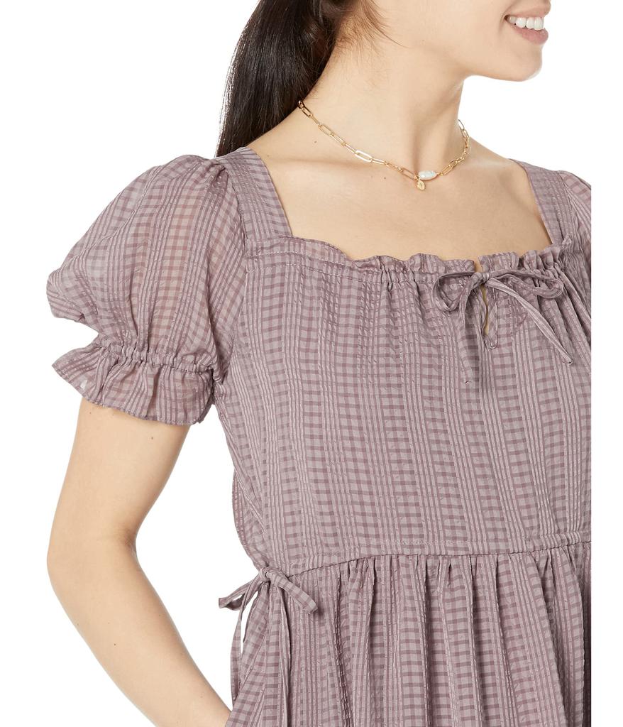 Square-Neck Tiered Midi Dress in Textured Seersucker商品第3张图片规格展示