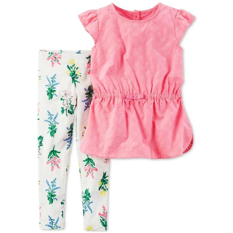 商品Carter's|2-Pc. Flutter-Sleeve Eyelet Tunic & Floral-Print Leggings Set, Baby Girls (0-24 months),价格¥50,第1张图片