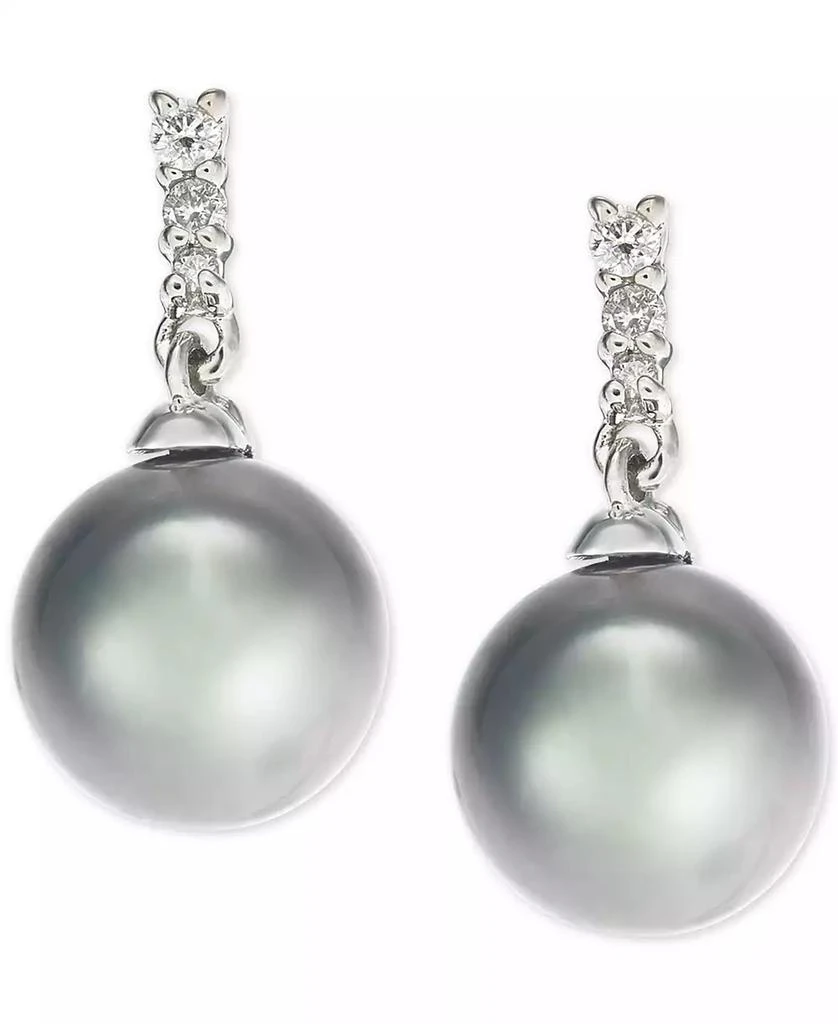 商品Macy's|Cultured Tahitian Pearl (8mm) & Diamond (1/10 ct. t.w.) Drop Earrings in 14k White Gold,价格¥3001,第3张图片详细描述