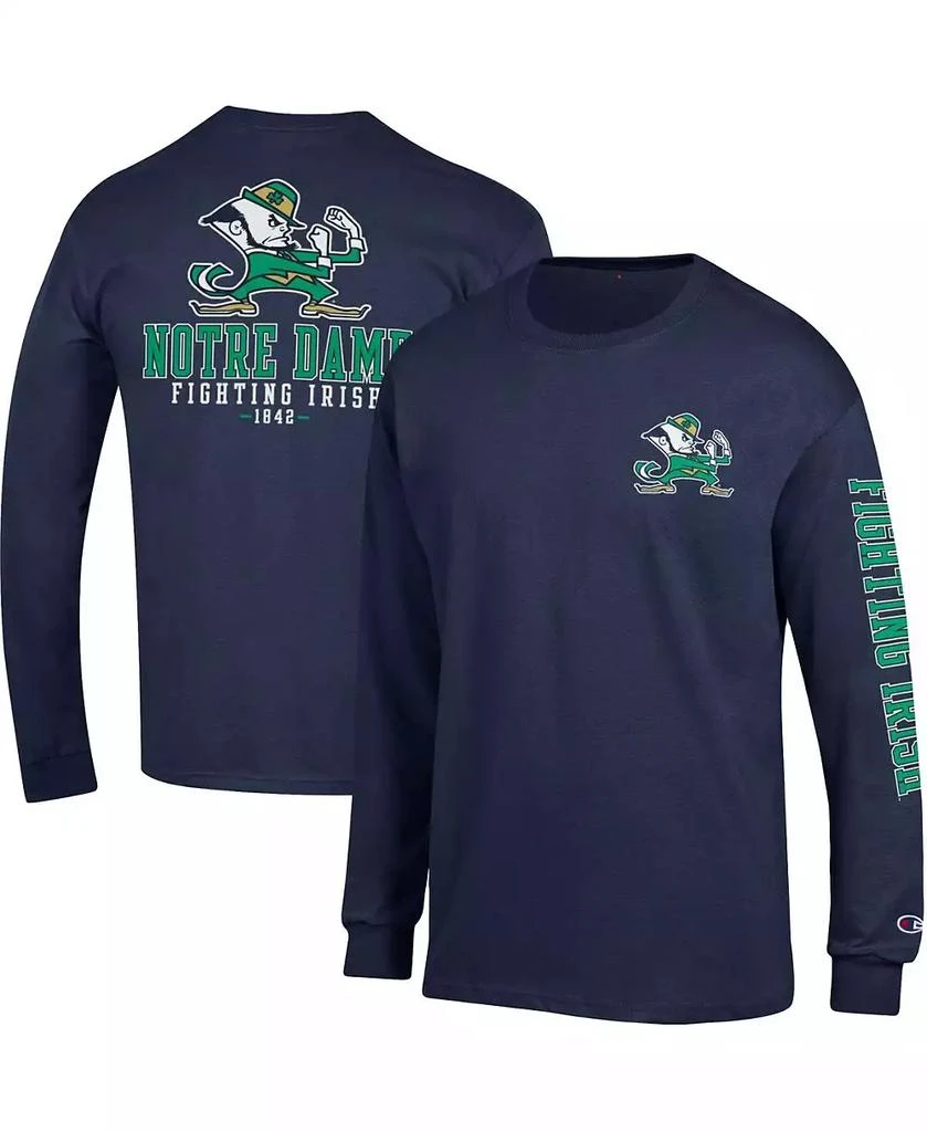 商品CHAMPION|Men's Navy Notre Dame Fighting Irish Team Stack 3-Hit Long Sleeve T-shirt,价格¥225,第1张图片