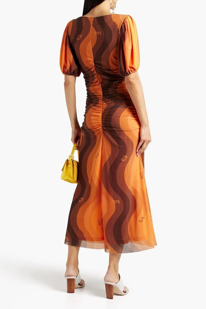 商品Ganni|Ruched printed stretch-mesh midi dress,价格¥335,第1张图片
