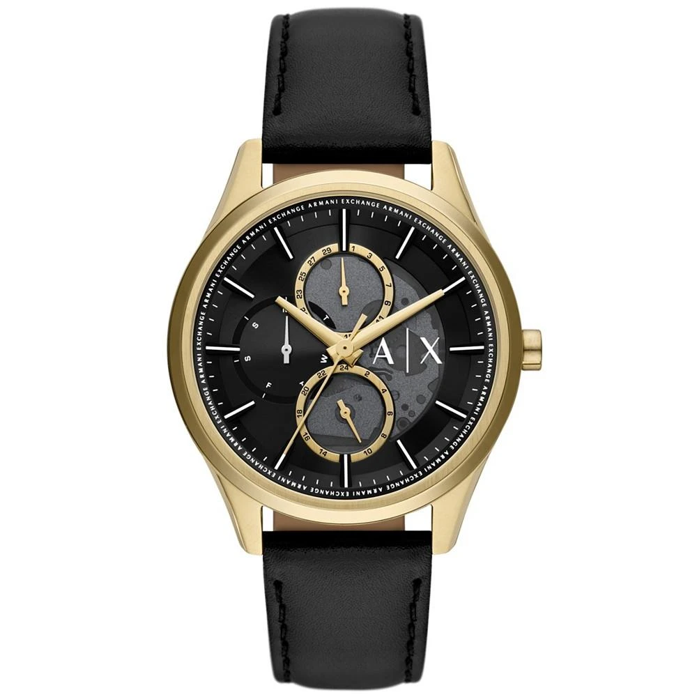 商品Armani Exchange|Men's Dante Multifunction Black Leather Watch 42mm,价格¥1281,第1张图片