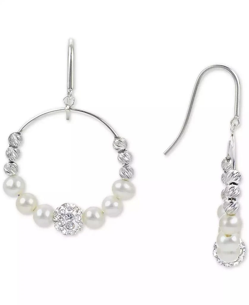 商品Macy's|Cultured Freshwater Pearl (4-5mm) Graduated Leaf & Crystal Circle Drop Earrings in Sterling Silver,价格¥522,第1张图片