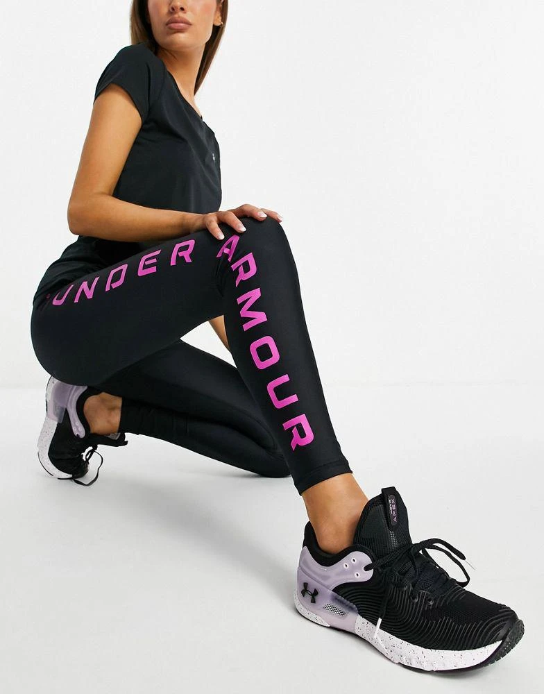 商品Under Armour|Under Armour Training Heatgear branded leg leggings in black and pink,价格¥199,第1张图片