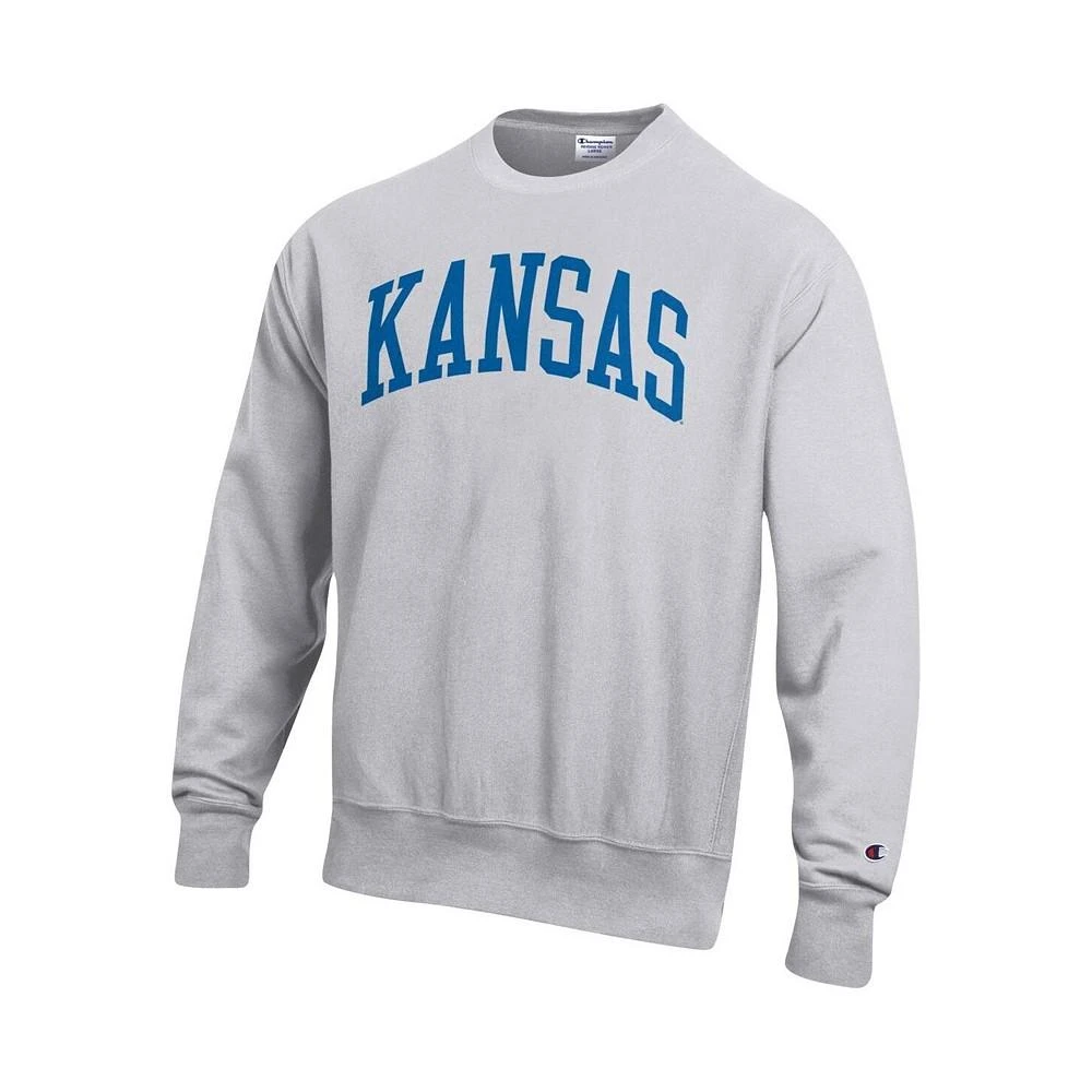 商品CHAMPION|Men's Heathered Gray Kansas Jayhawks Arch Reverse Weave Pullover Sweatshirt,价格¥478,第3张图片详细描述
