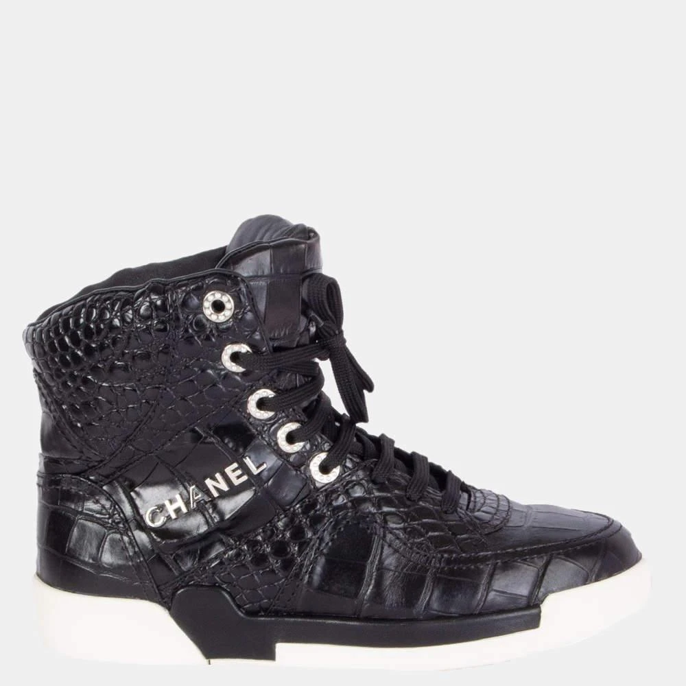 商品[二手商品] Chanel|Chanel Black Crocodile Embossed High Top Sneakers EU 38,价格¥9187,第3张图片详细描述