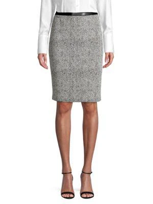 商品Karl Lagerfeld Paris|Faux Leather Trim Tweed Pencil Skirt,价格¥236,第1张图片