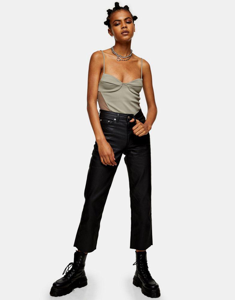 Topshop straight jeans in coated black商品第1张图片规格展示