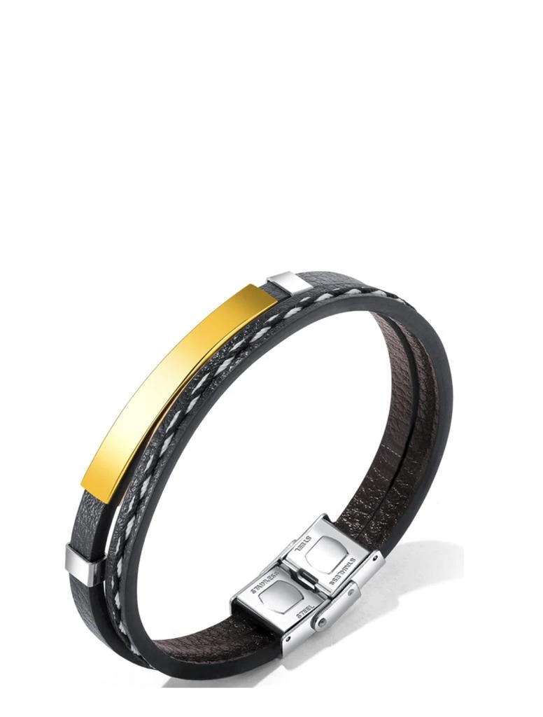 商品Stephen Oliver|18k Gold Two Tone Black Leather Id Bracelet,价格¥1736,第1张图片