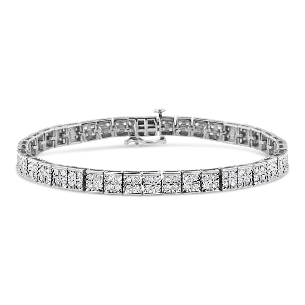 商品Haus of Brilliance|.925 Sterling Silver 2 Cttw Prong Set Round-Cut Diamond 4 Stone Box Link Bracelet,价格¥8234,第1张图片