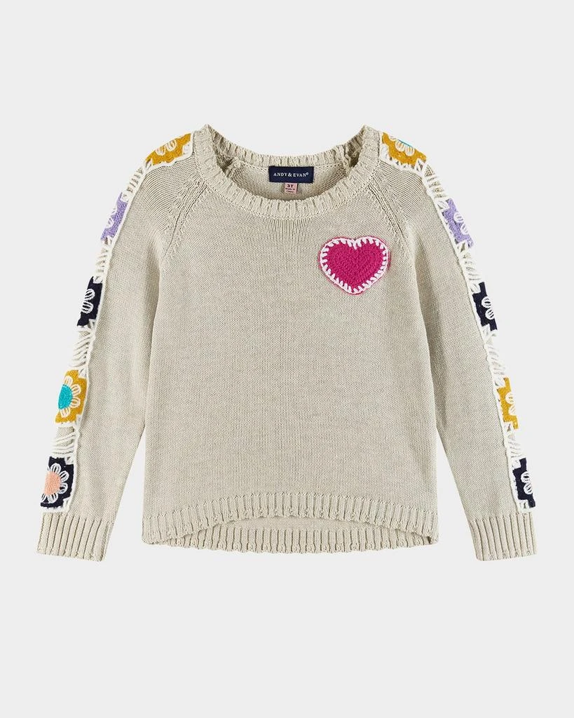 商品Andy & Evan|Girl's Sweater W/ Crochet Patches & Jeggings Set, Size 2T-6X,价格¥364,第2张图片详细描述