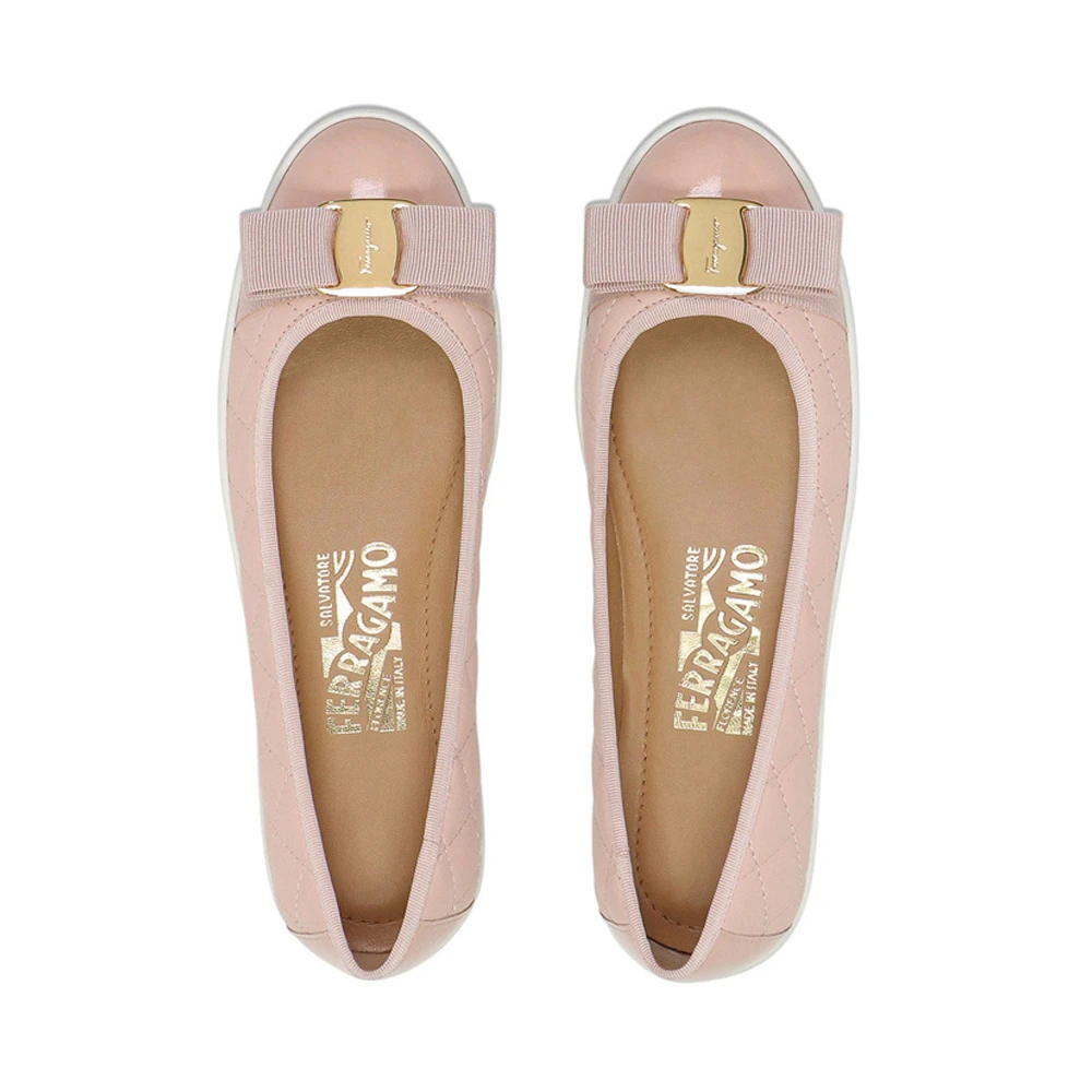 SALVATORE FERRAGAMO 女士粉色牛皮蝴蝶结平底船鞋 0685564 商品