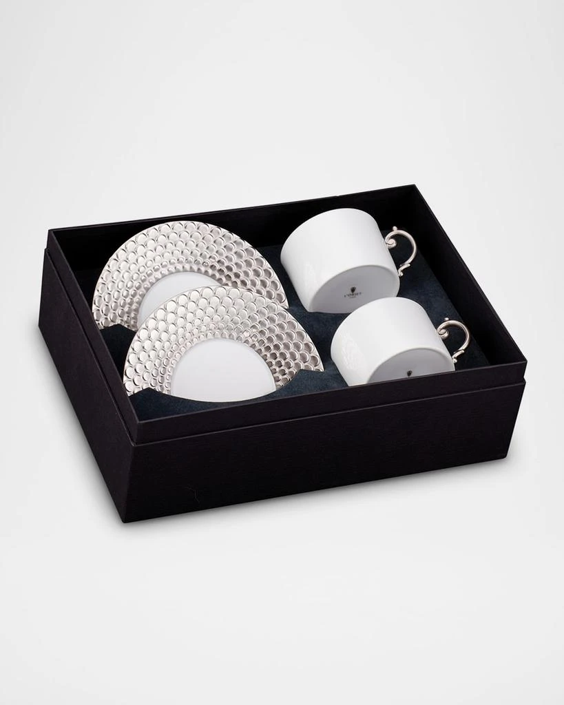 商品L'Objet|Aegean Platinum-Trim Tea Cup & Saucers, Set of 2,价格¥4001,第1张图片